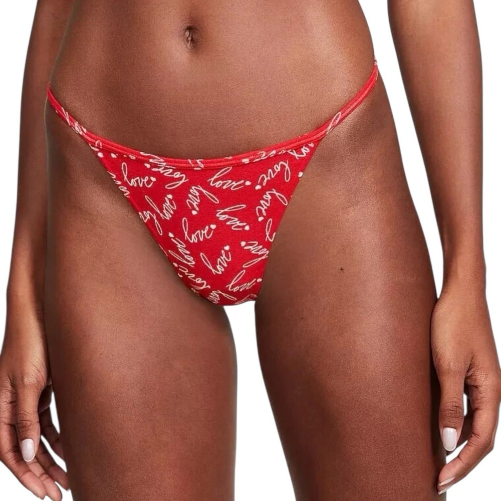 Victoria's Secret Women's Red Lipstick Love Ribbed‎ V-String Panty Size XXL